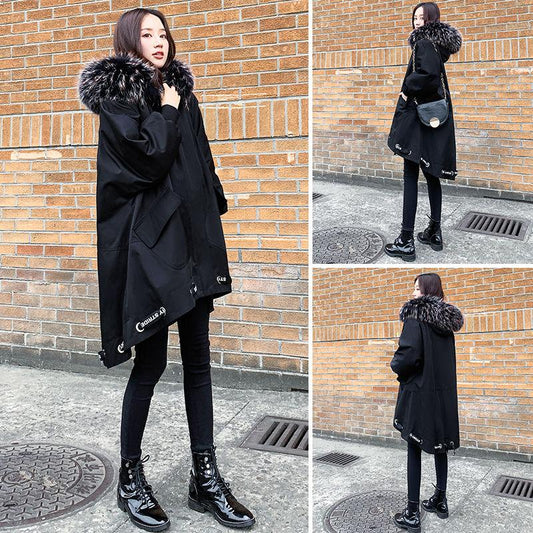Trendy and Fashionable Mid-length Fur Collar Women's School Overcomes Outdoor Winter Thick Windproof Warmth and Loose Down Padded Jacket