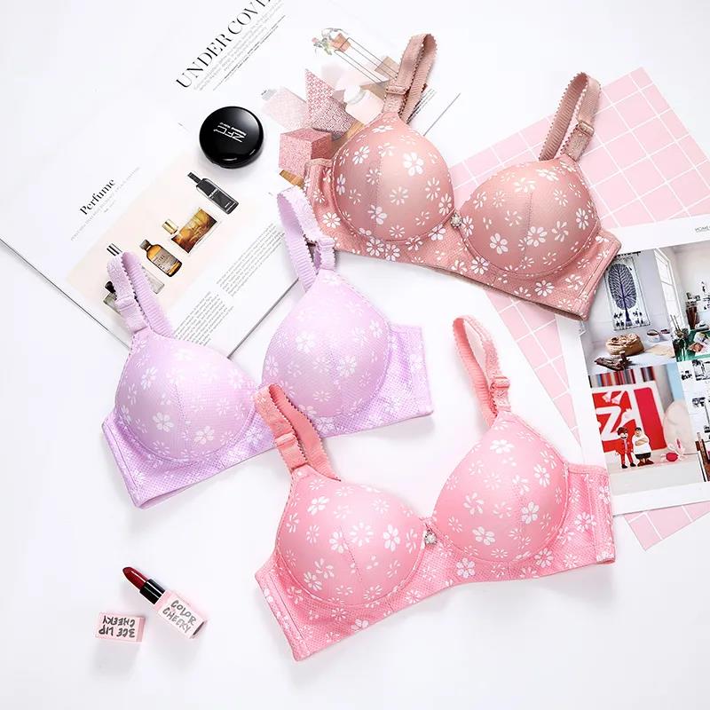 Ladies Cotton Top Support Gathering Adjustable Thickening No Steel Ring Deep V Side Closure Fashion Print Pattern Lightweight Breathable Bra