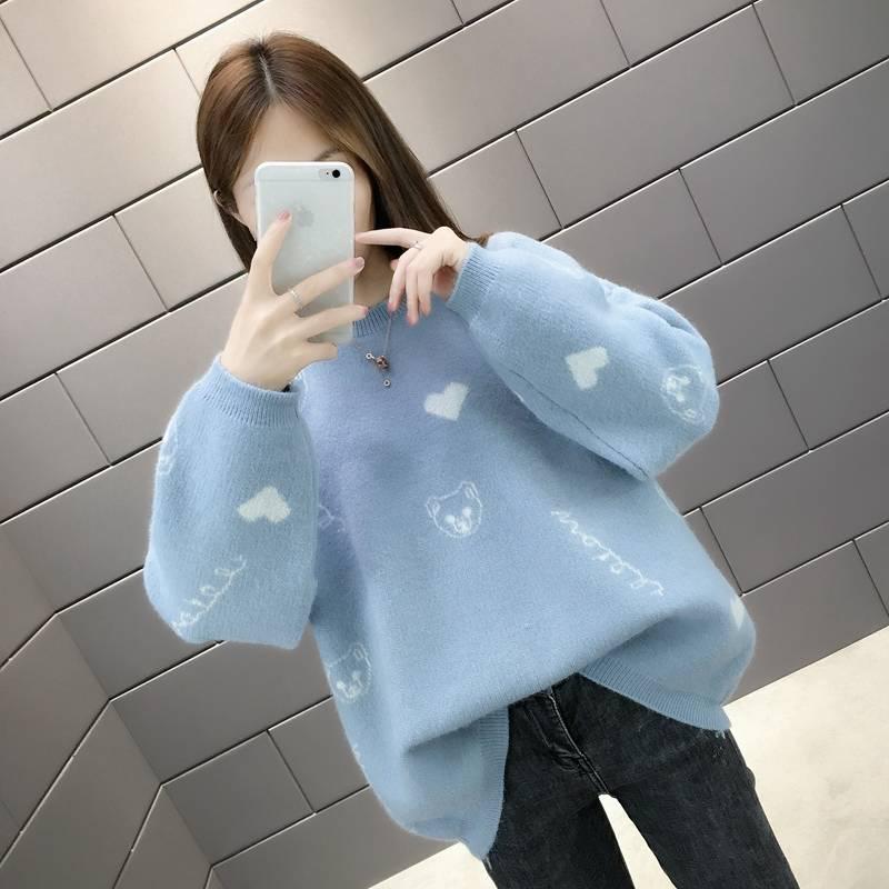 Autumn Winter Cute Pattern Loose Sweater Schoolgirl Pullover Round Neck Long Sleeve Sweater