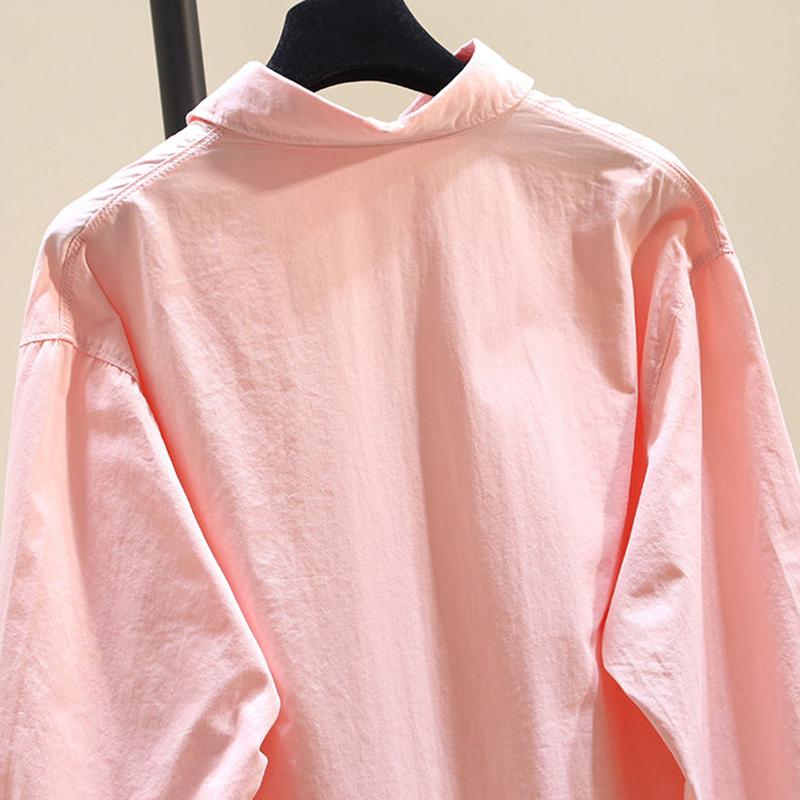 Women's Cotton Shirt with Long Sleeves and Loose Design The Fabric Is Soft Breathable and Sweat-absorbing Solid Color Shirt