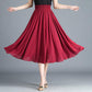 Women Vintage Elegant  High Waist A-line Chiffon Skirt Long Pleated Skirt