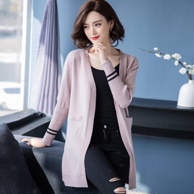 Spring and Autumn Knitted Cardigan Sweater Mid-length Loose Long-sleeved Jacket Fashion Thicker Women's Jacket