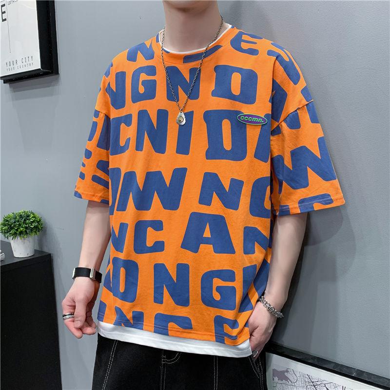 Summer New Printed T-shirt Men's Round Neck Short-sleeved Undershirt Casual Loose Top
