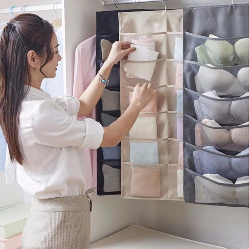Underwear Storage Bag Wall-mounted Hanging Bag Bra Socks Storage Bag Wardrobe Dormitory Hanging Fabric Storage Artifact Dust-proof Storage Bag