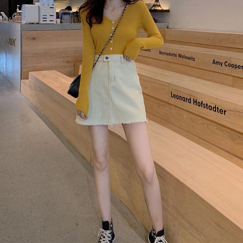 V-neck Solid Color Button Long-sleeved Knitted Bottoming Shirt Tops Women Spring and Autumn New Slim All-match Cardigan Casual Jacket