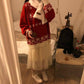 Pofulove Autumn Winter Women Loose Santa Snowflake Pullover Red Sweater Red Top Christmas
