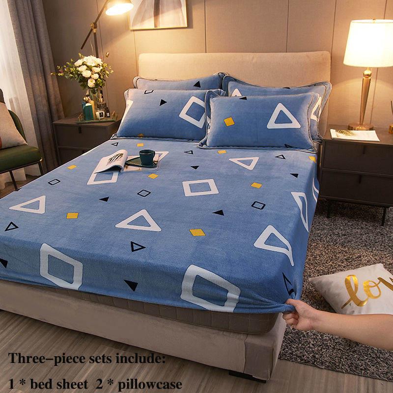 Coral Velvet Bed Three-piece Bed Cover All-inclusive Protective Cover 1.8 M 2 Meter Bed Cover Double Bed Bed Set