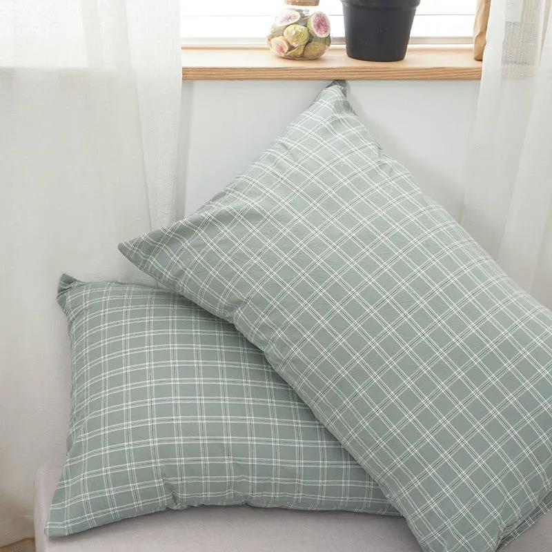 Cotton Pillow Case Skin-friendly Washed Cotton Pillow Case Check Simple Pillow Case