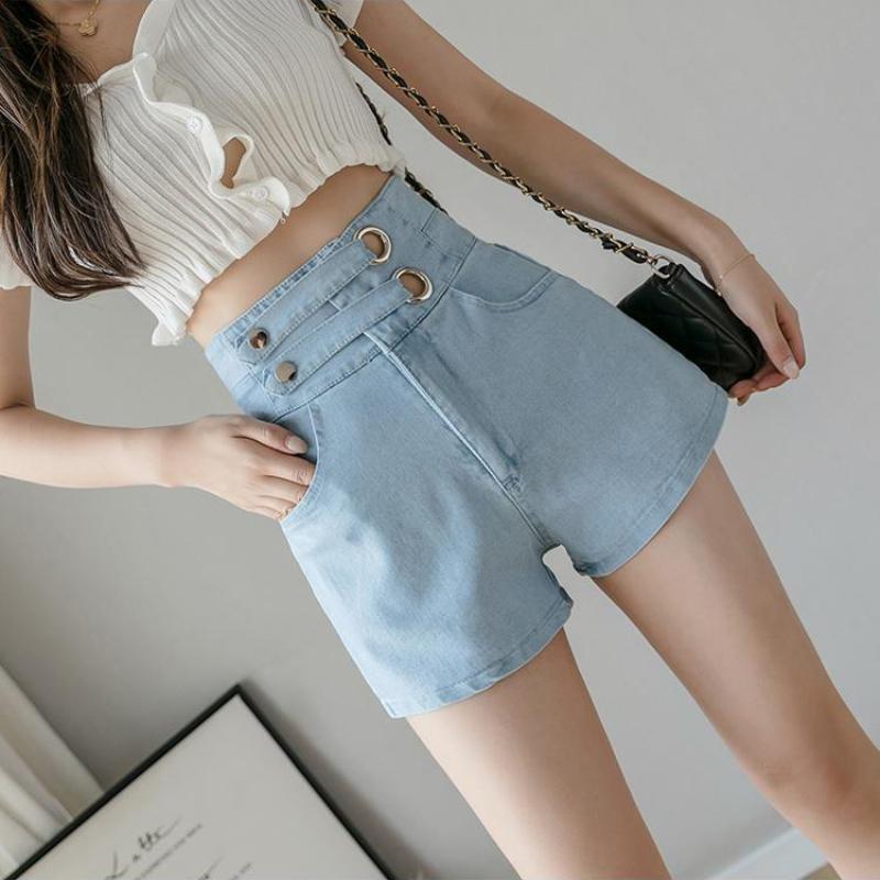 Fashion All-match Super High Waist Stretch Jeans Women Summer Loose High Waist Thin A-line Shorts