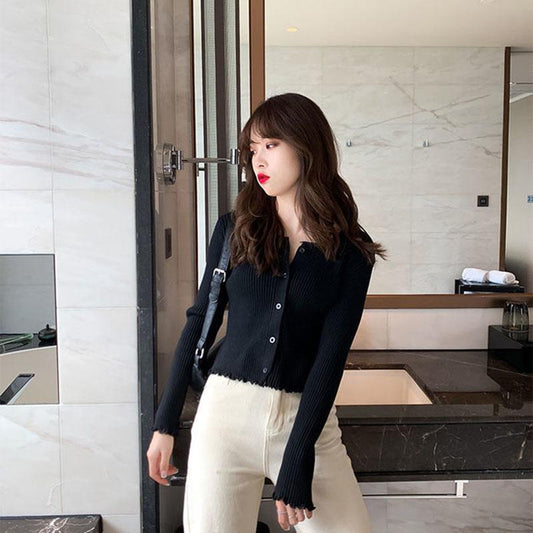 Autumn and Winter Knitted Sweater Short Long-sleeved Casual Jacket Cardigan Loose Young Women's Top