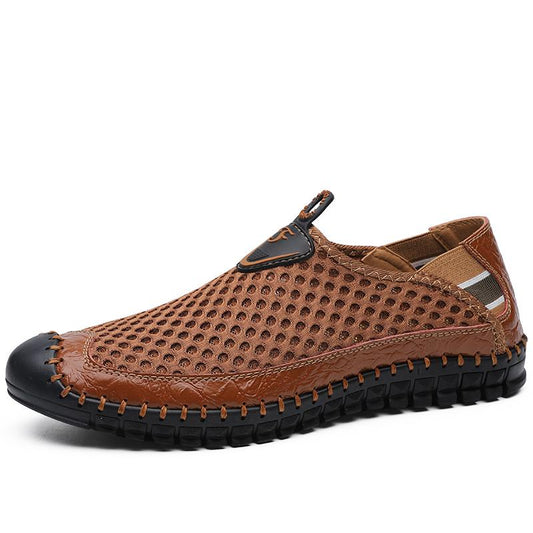 Large Size Handmade Leather Shoes New Breathable Mesh Shoes Hole Shoes Summer Shoes 38-47