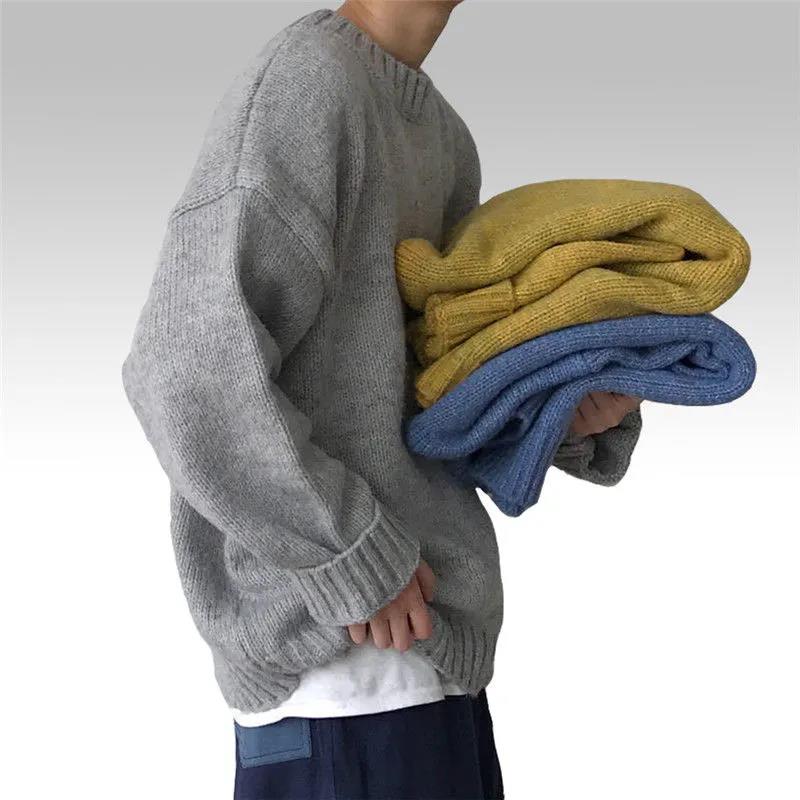 Autumn and Winter Sweater Men Loose Solid Color Thick Knit Sweater Student Shirt