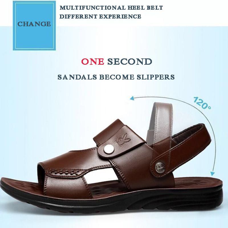 Men's Leather Sandals Summer Non-slip Leisure Business Beach Shoes Sandals and Slippers Thick Sole