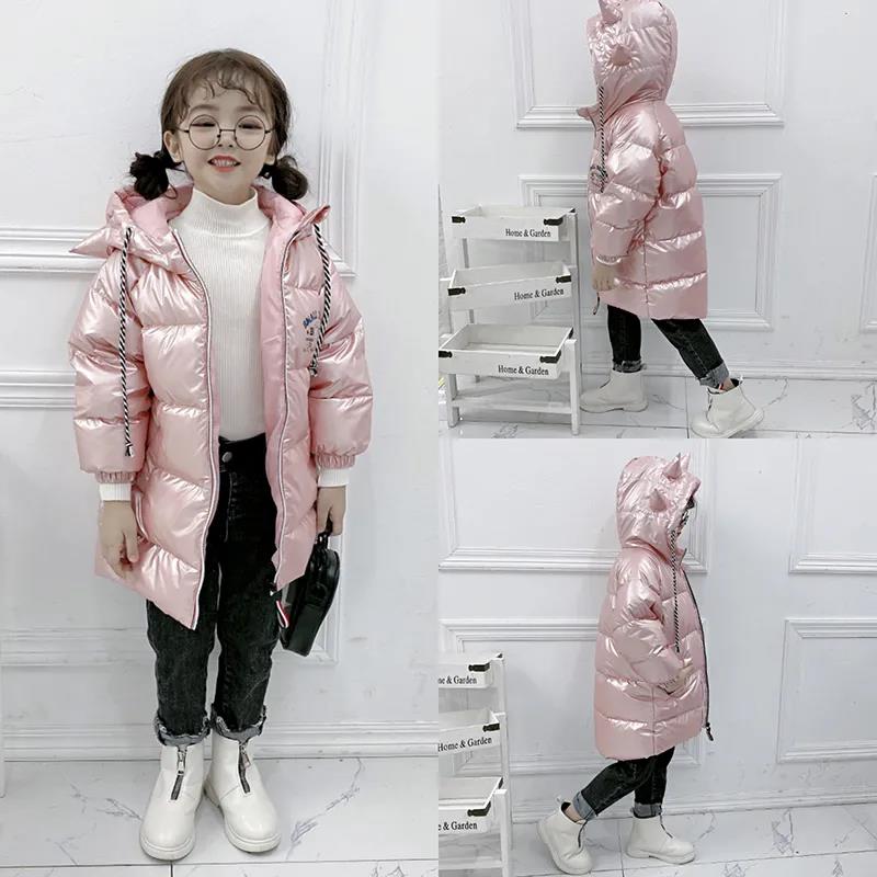 Girls' Warm and Windproof Down Jacket Mid-length Jacket White Duck Down Children's Wear