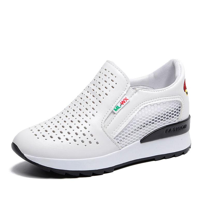 Hollow Inner Height-enhancing Sneakers Women's Single Shoes Summer Slip-on Wedge Mesh Shoes