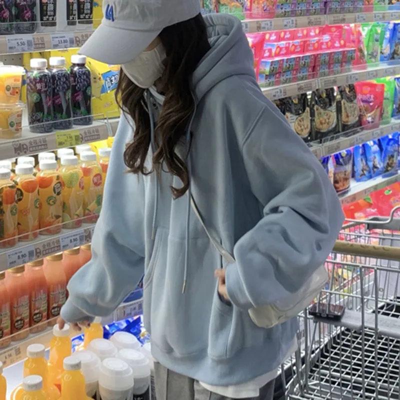 Women's Spring and Summer Oversize Hooded Sweater Large Pocket Coat Korean Style Loose and Lazy Top