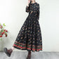 Hua Funi Retro Big Swing Cotton and Linen Women's Dress Spring Super Long Print Waist Temperament Long Skirt Loose Ethnic Style Dress
