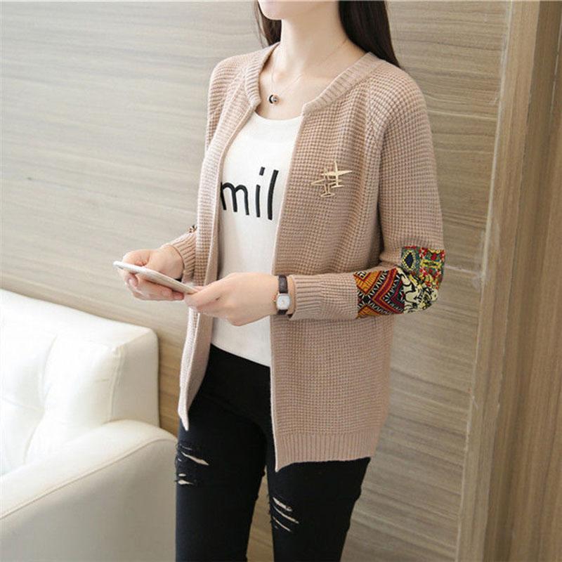 Spring and Autumn Cardigan Short Knitted Top Simple Casual Long Sleeve Sweater Fashion Jacquard Female Jacket