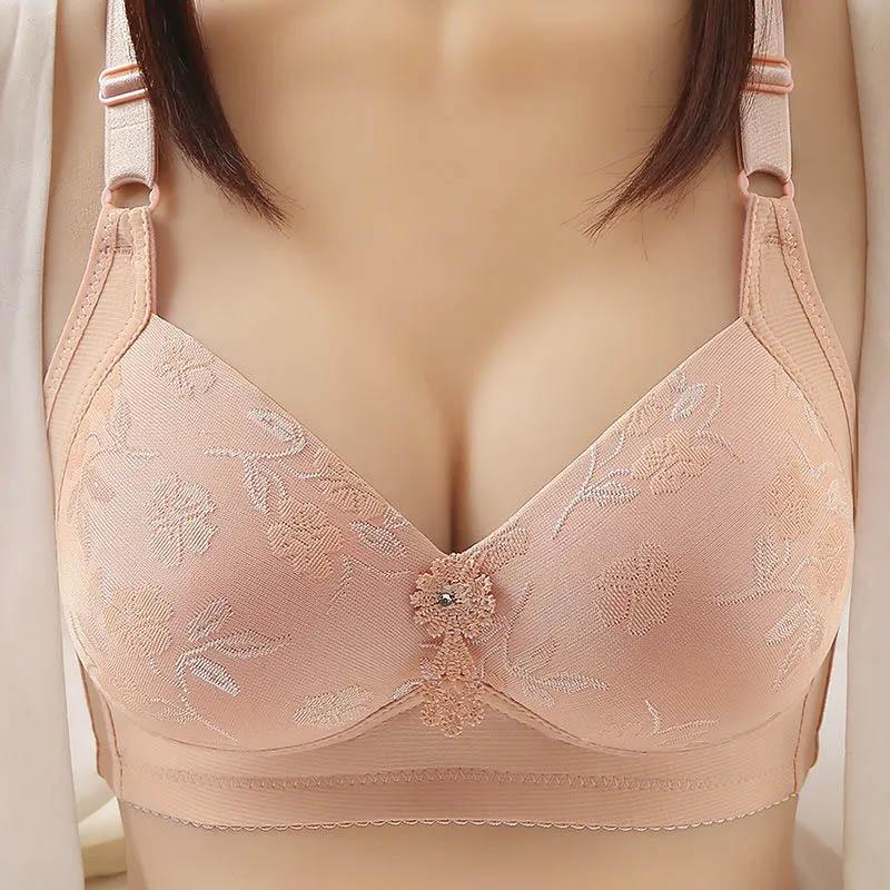 Women's Plus Size Bra Thin Anti-sagging Side Breast Beauty Back Anti-glare Non-magnetic No Steel Ring Gathered Jacquard Sexy Bra