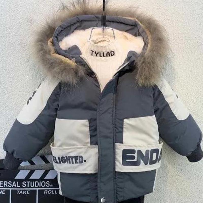 Boys' Winter Clothes Padded Clothes Baby Winter Quilted Plus Velvet Thick Warm Jackets Children's Padded Clothes Handsome and Cute Wind Jackets