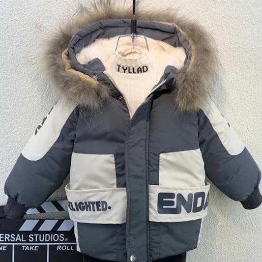Boys' Winter Clothes Padded Clothes Baby Winter Quilted Plus Velvet Thick Warm Jackets Children's Padded Clothes Handsome and Cute Wind Jackets