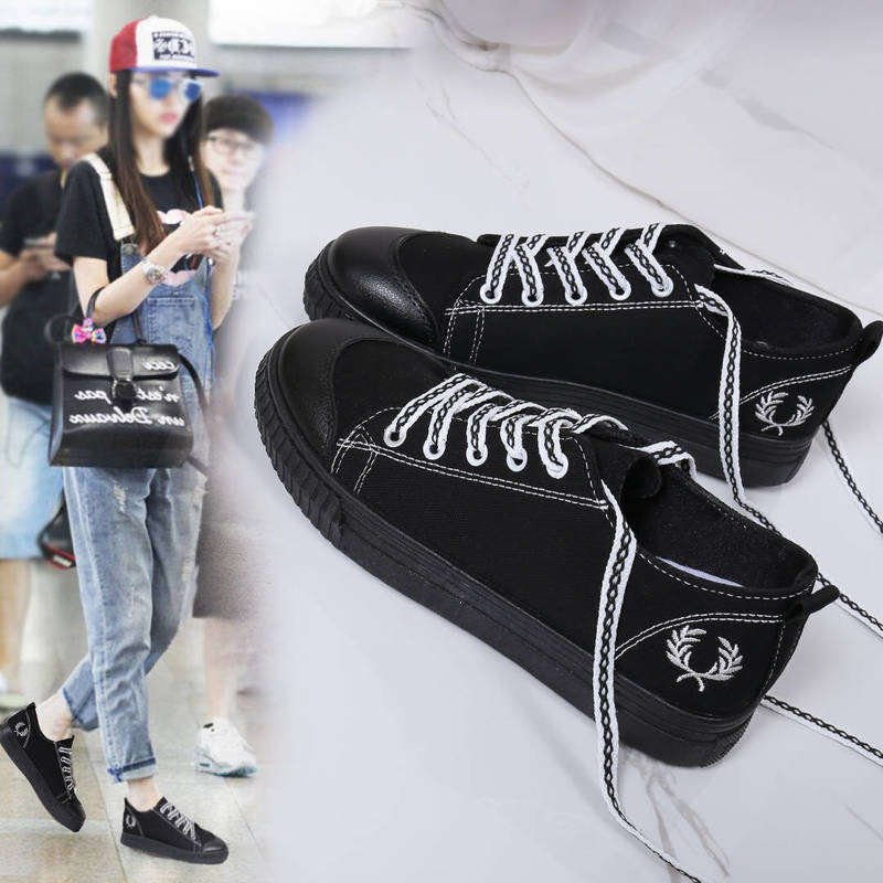 Korean Student Black Shoes All-match Fashion Canvas Clearance Shoes Flat Casual Sneakers