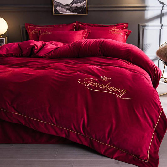 4pcs Bedding Set Fashion House Luxury Bed Cover Pillowcase Winter Home Textile Velvet Bed Linens