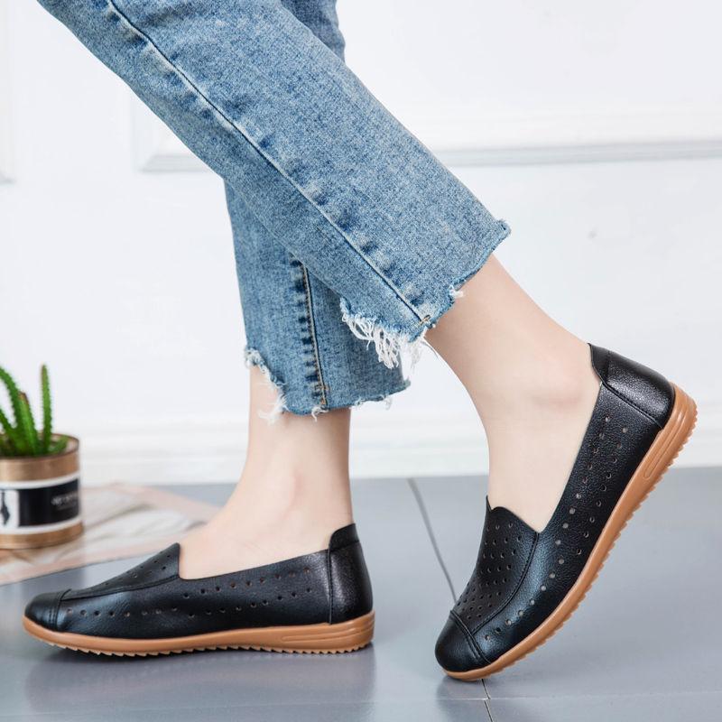 Spring Summer Women's Hollow Sandals Flat Non-slip Set Foot Leather Shoes Casual Beef Tendon Soft-soled Shoes