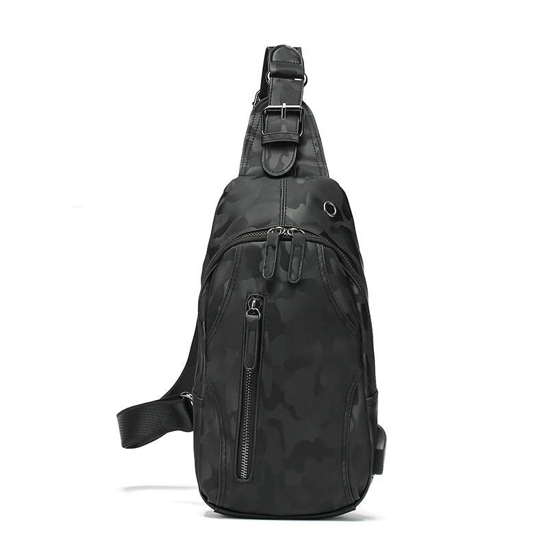 Chest Bag Men's Multi-layer Zipper with Headphone Hole Messenger Bag Outdoor Sports Shoulder Bag