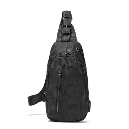 Chest Bag Men's Multi-layer Zipper with Headphone Hole Messenger Bag Outdoor Sports Shoulder Bag