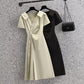 Large Size Dress Women's Summer Fashion Temperament Long Skirt V-neck Puff Sleeve Dress