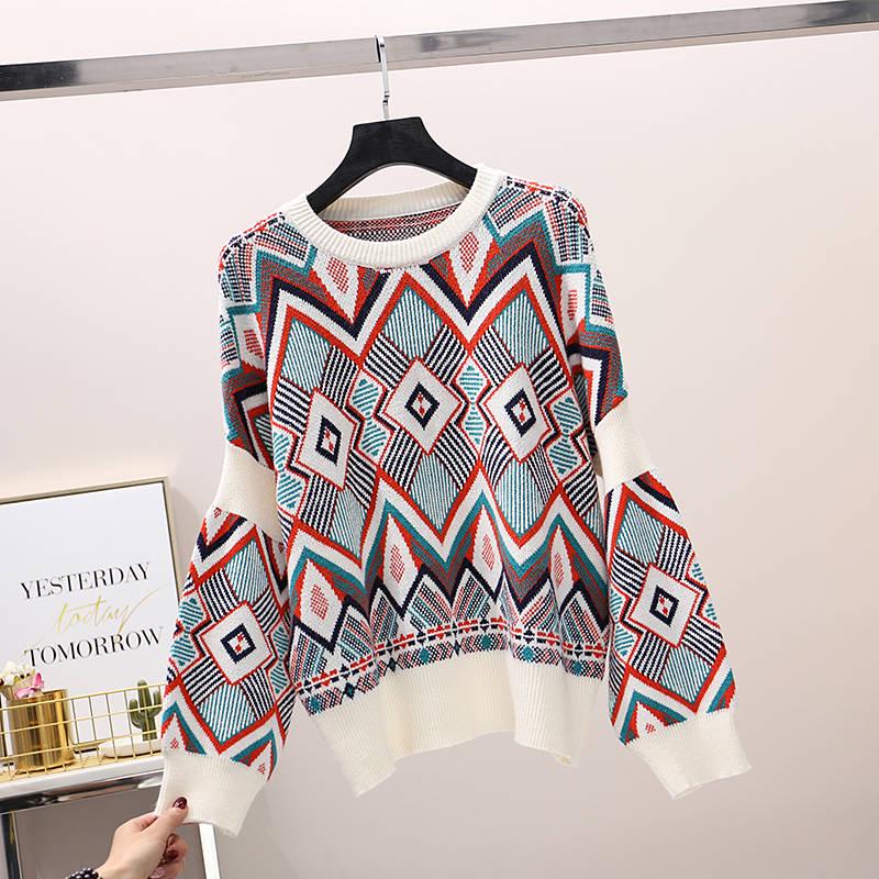 Pofulove Autumn Winter Women's Sweater Short Pullover Lazy Loose Thick Sweater Long Sleeve