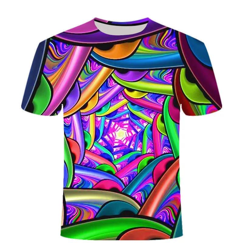 Spiral Colorful Shirt Men Tees Summer 3D Half Sleeve T-shirt Casual Breathable Pullover Personality Streetwear