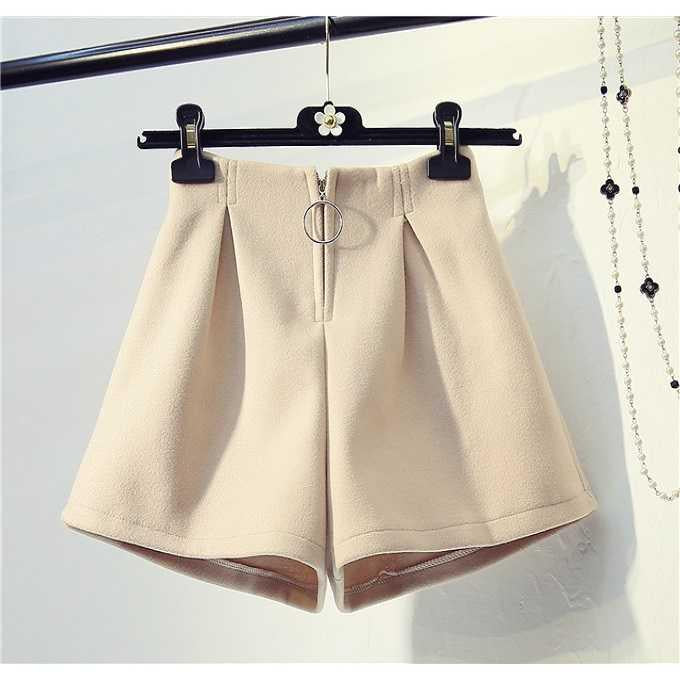 Fashion Shorts for Women Classic Basic Casual Wide Leg Short Femme Loose Zipper Woolen Shorts