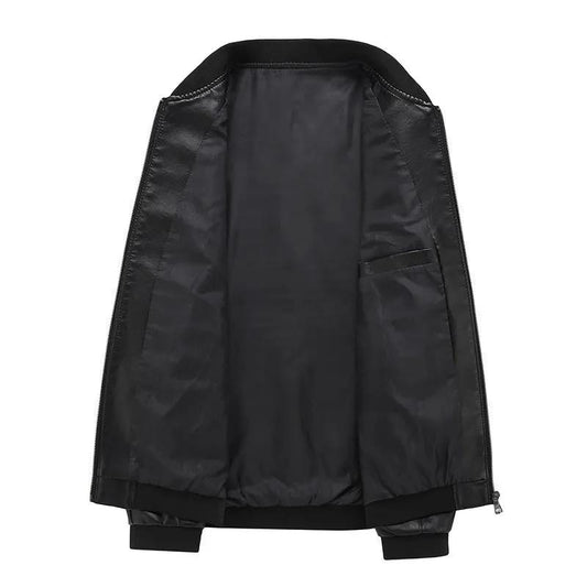 Men's Leather Jacket Autumn and Winter Short Slim Baseball Collar Jacket Thickened Jacket Men's Handsome Motorcycle Leather Jacket