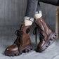 Leather Martin Boots Sponge Cake Thick-soled Round Toe Retro Mid-tube Boots Female British Style Boots Winter Snow Boots Plus Velvet Shoes