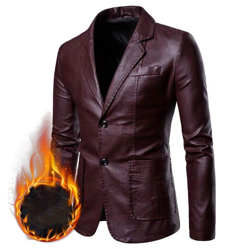 Suit Jacket Men's Casual Leather Jacket Autumn and Winter Plus Velvet Thickening Young Middle-aged Men's Jacket Autumn and Winter Plus Size