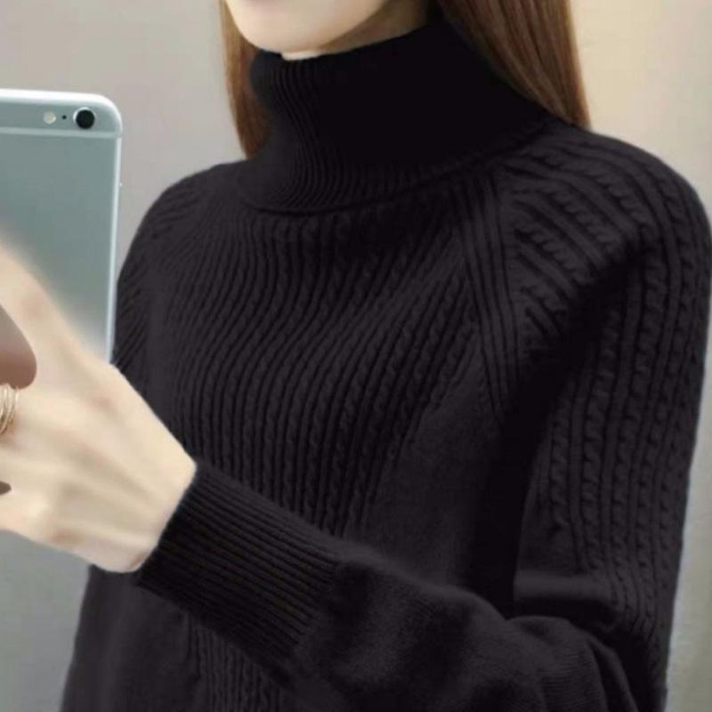 Ladies Turtleneck  Women's Fall/Winter Twist Loose Solid Color Turtleneck Sweater Knitwear Women