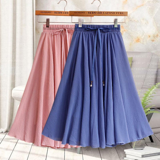 Summer Women High Waist Pleated Chiffon Skirt Plus Size Lady Black Pink Blue Long Maxi Skirt