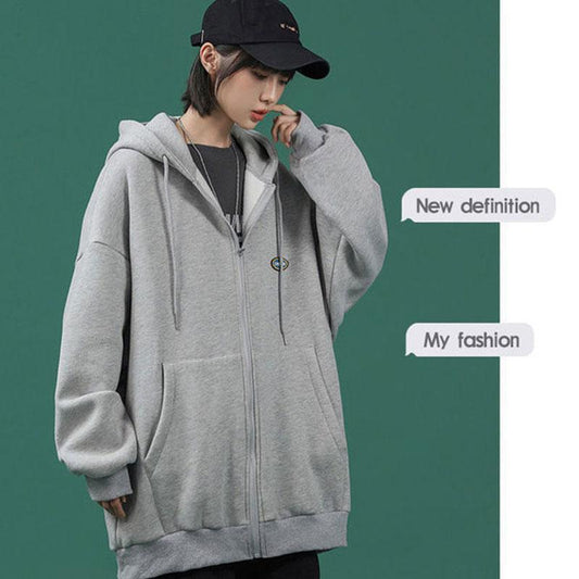 Women's Autumn Korean Style Hooded Cardigan Sweater Ladies Loose and Lazy BF Wind Ins Jacket Casual Zipper Cardigan