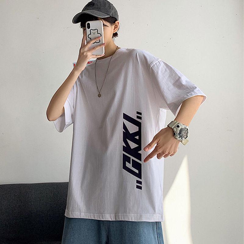 100% Cotton Men's Short-sleeved T-shirt Trendy Loose Wild Handsome New Top