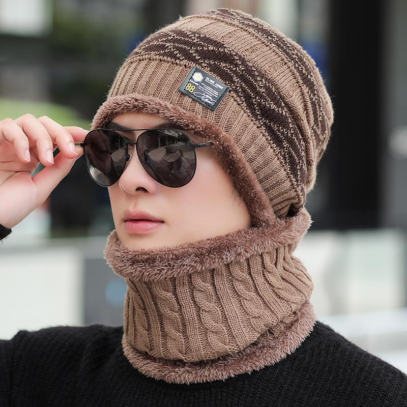 Woolen Hat Men's Winter Thickening Plus Velvet Warm Cotton Hat Cycling Cold and Windproof Ear Protection Knitted Hat