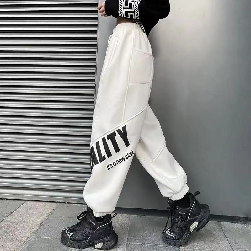 Fried Street Brand Personality Guardian Pants Women's Spring and Autumn Loose Binding Feet Thin Wide Leg Pants Casual Hip Hop Sports Pants Trend