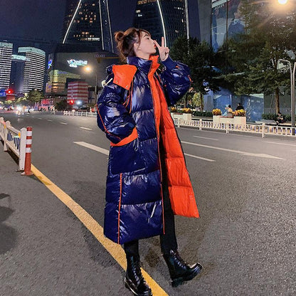 Super Long Down Jacket Women Winter Bright White Duck Down Loose Bread Coat Bright Surface