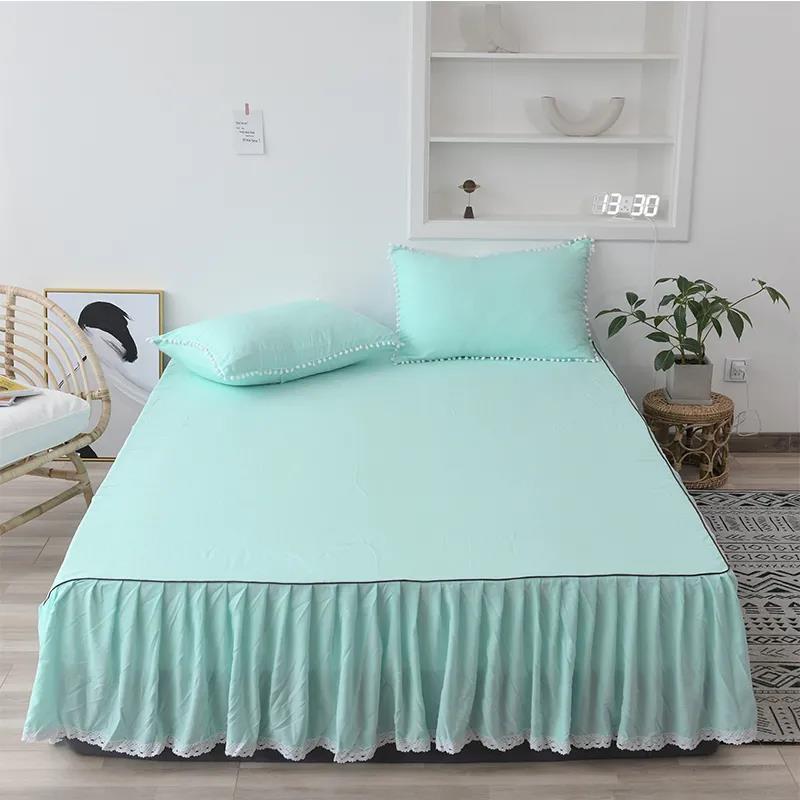 One-piece Solid Color Mattress Cover Washed Cotton Bed Sheet Simmons Protective Cover Elastic Non-slip Mattress Cover