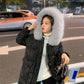 Winter Fashion Trend Loose Thick Big Fur Collar Down Jacket Women Mid-length Over The Knee Wild White Duck Down Hooded Jacket