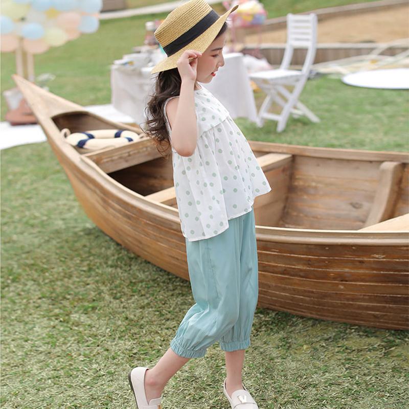 Girls' Suit Sleeveless Super Western-style Children's Clothing Big Kids Summer Fashion Sports Two-piece Suit