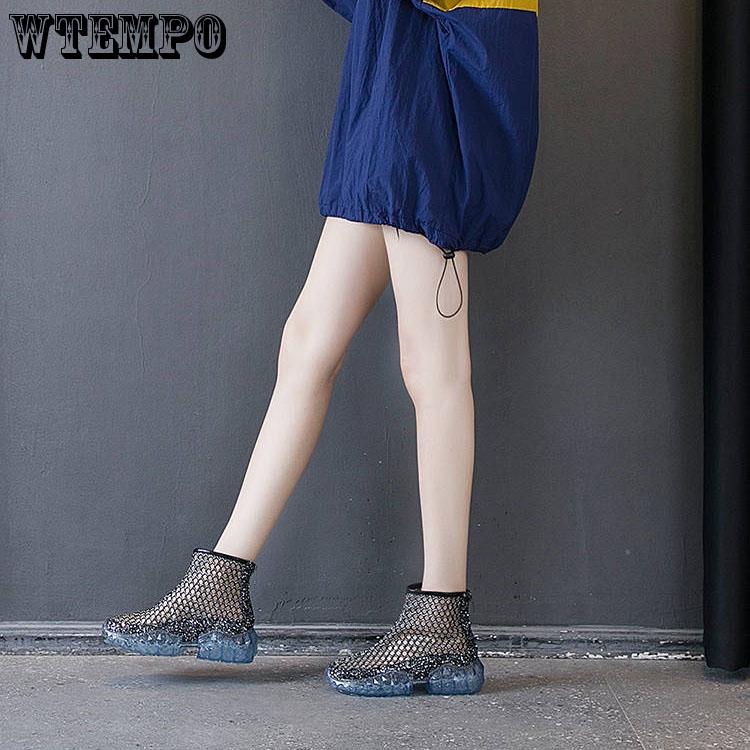 WTEMPO Mesh Short Boots Female Hollow Muffin Sequins Summer Boots
