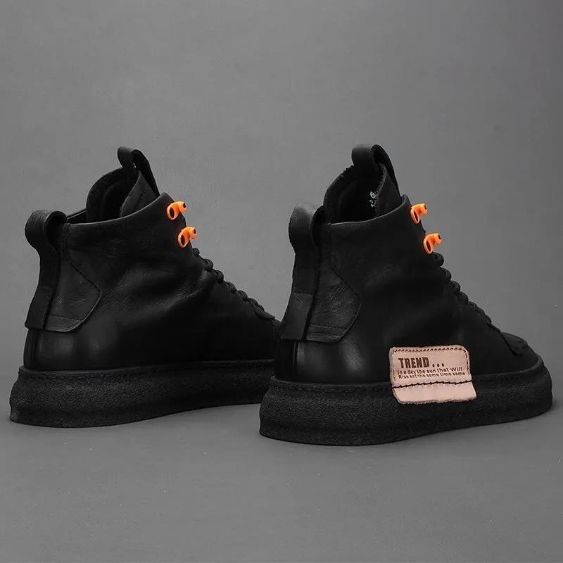 Summer Forest Wooden Men's Shoes Work and Labor Insurance High-top Leather Shoes Leather Casual Sneakers