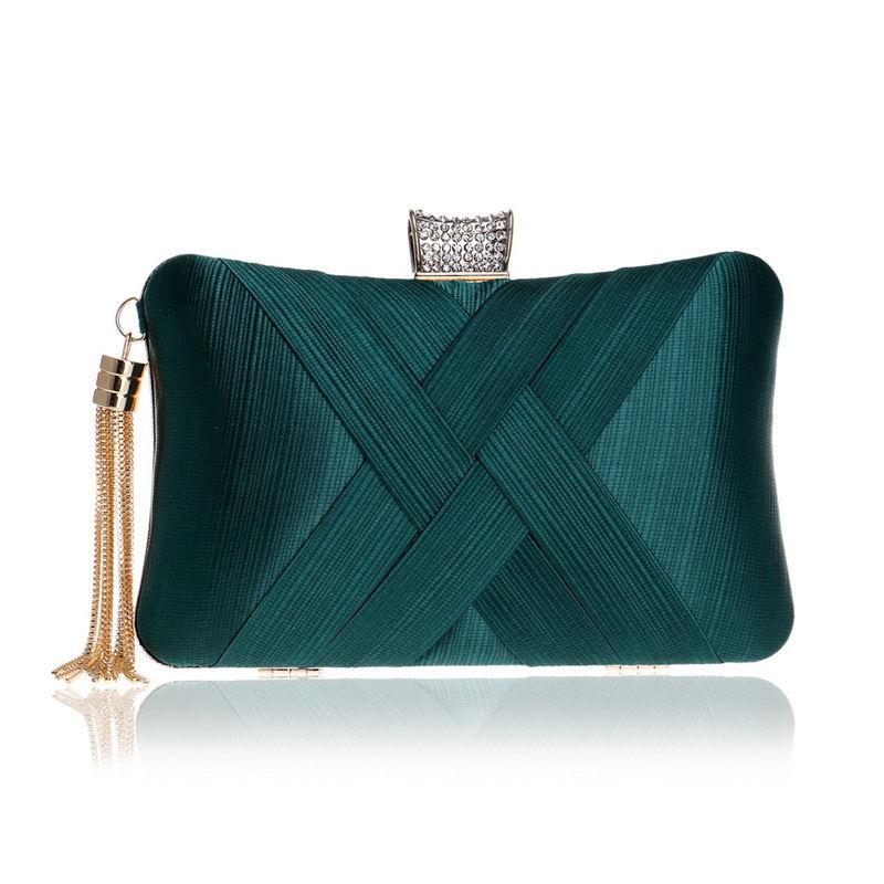Pleated Satin Women's Clutch Bag Shoulder Bag Ladies Elegance Luxury Wedding Evening Banquet Rhinestones Tassel